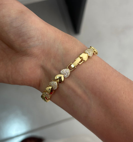 Pulsera corazones zirconia