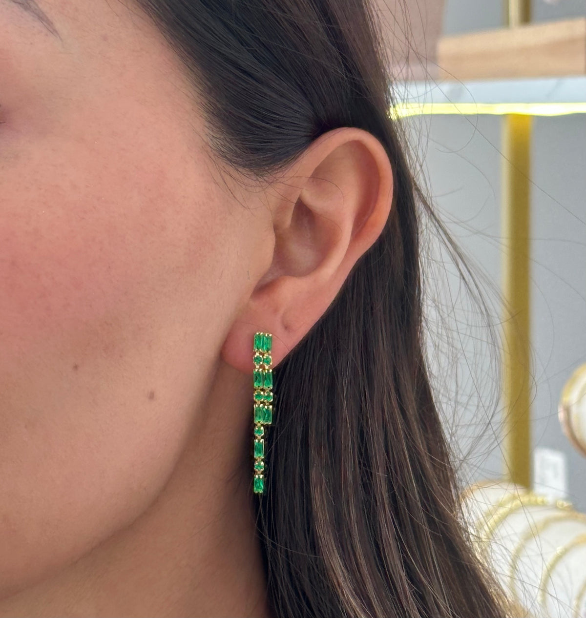 Aretes baguette verde